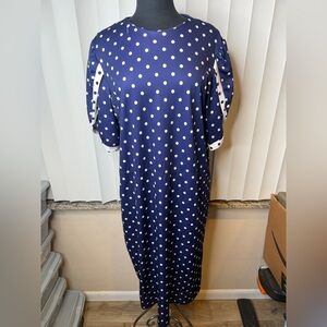 Blair Vintage Navy White Polka Dot Tulip Sleeve Maxi  Dress